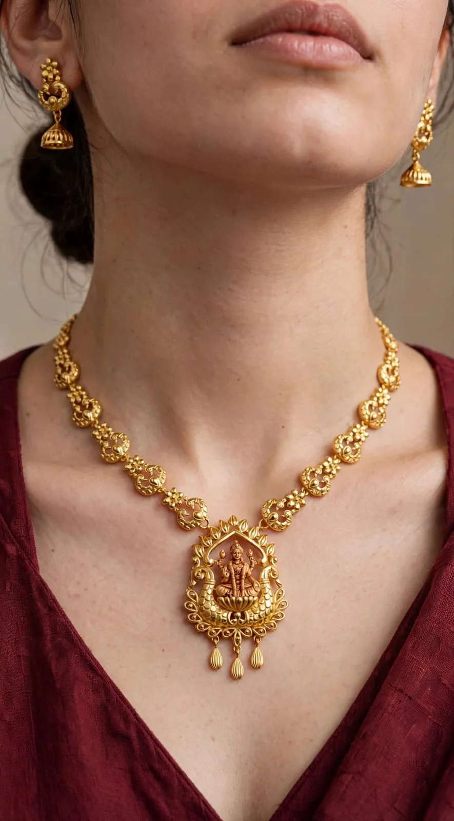 Gold-plated Teardrop Lakshmi Necklace
