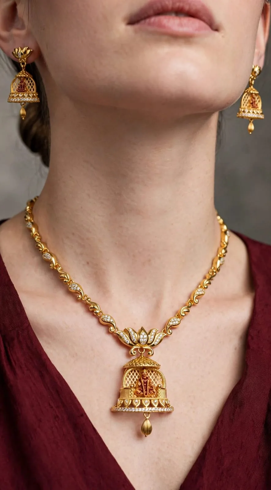 Gold-plated Lotus Bell Pendant Necklace