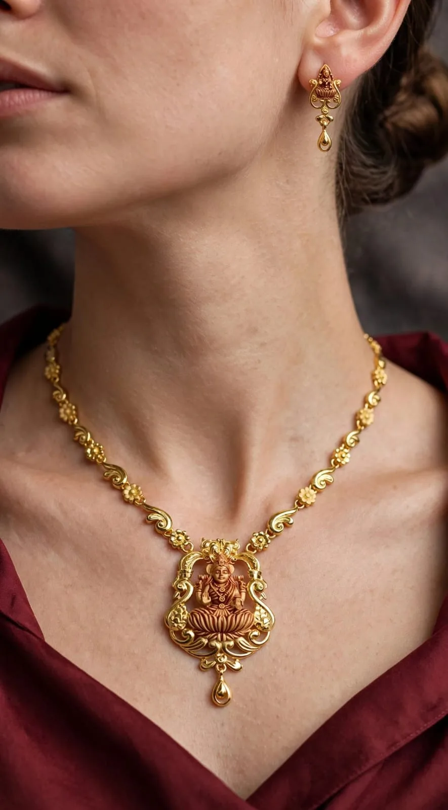 Gold-plated Scrollwork Lakshmi Necklace