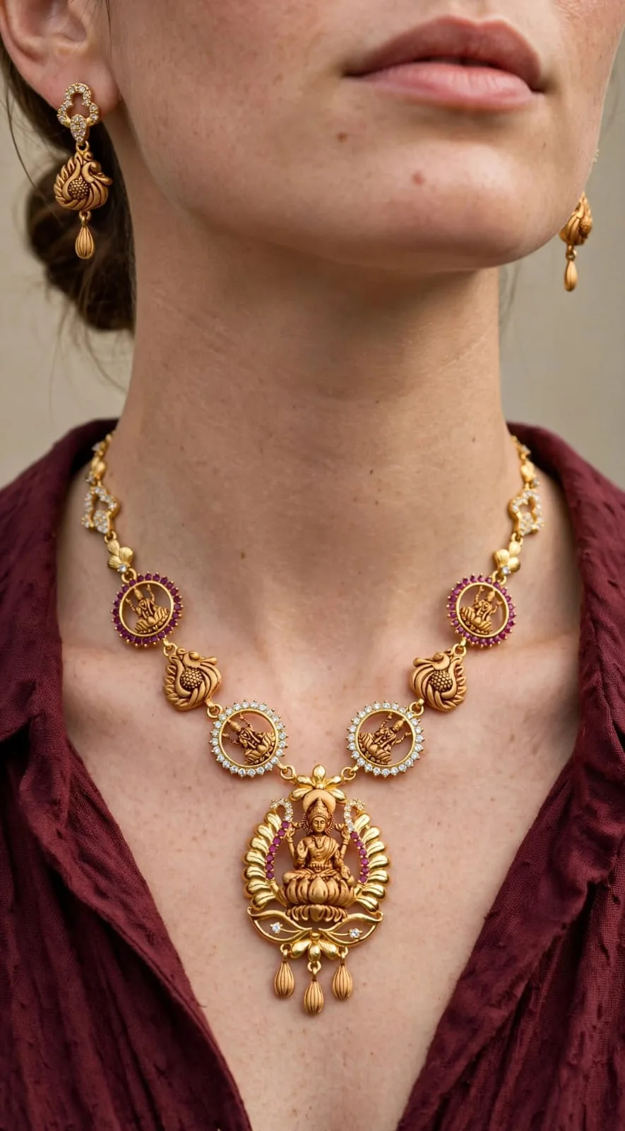 Gold-plated Ruby Ring Lakshmi Necklace