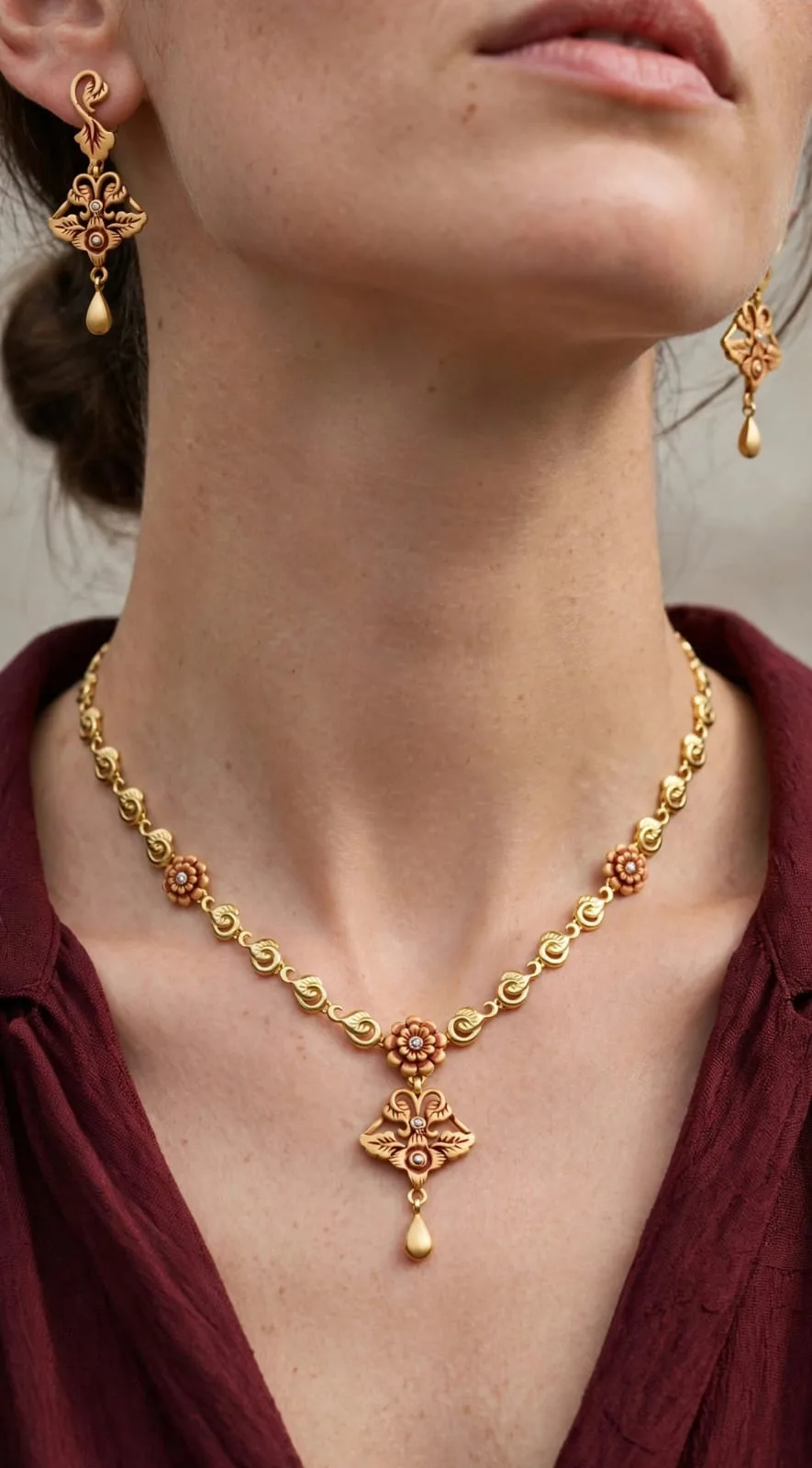Gold-plated Dainty Flower Drop Necklace
