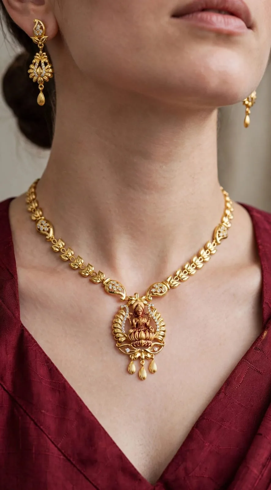 Gold-plated Lakshmi Jhumki Drop Necklace