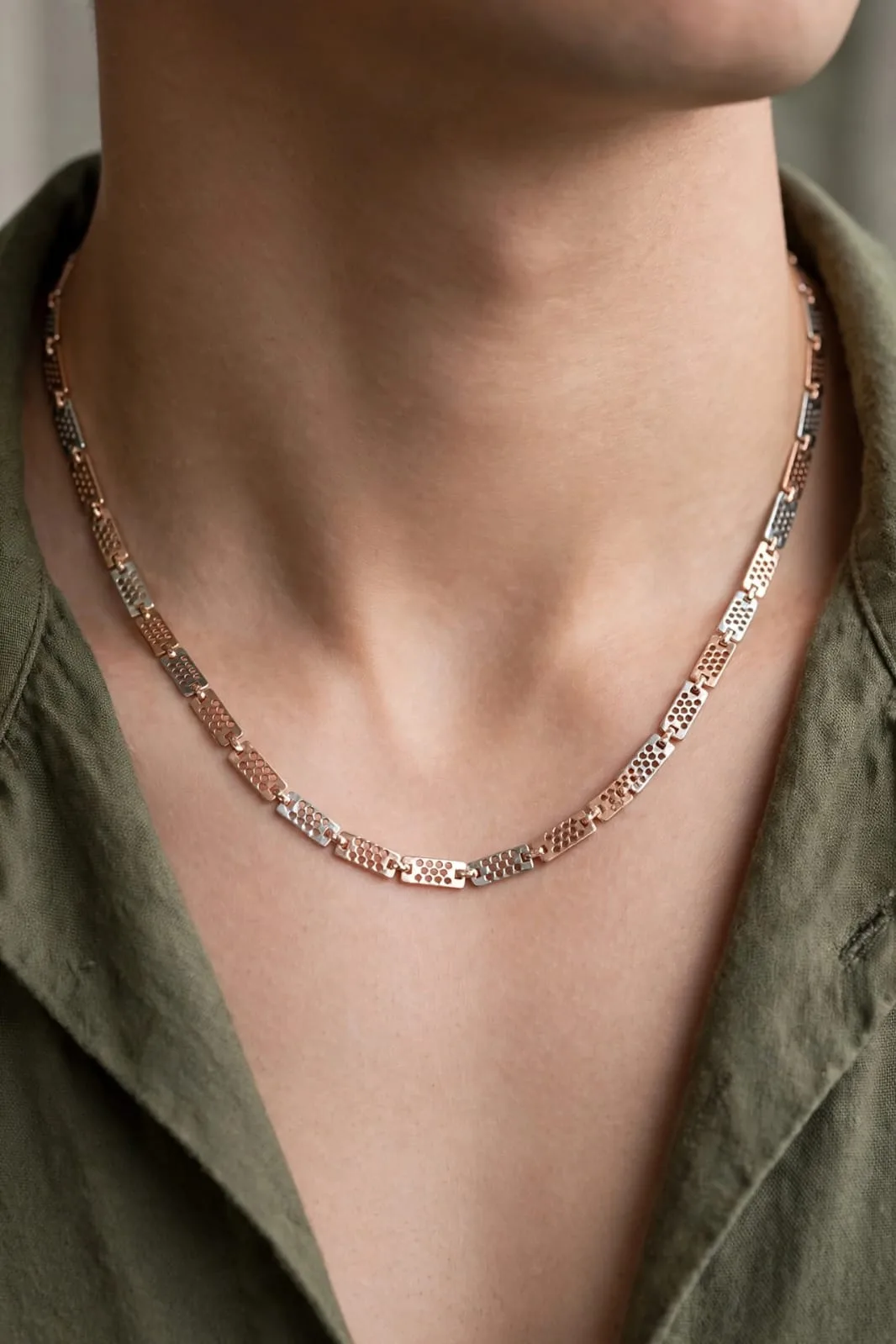Men's Two-Tone Perforated Bar Chain
