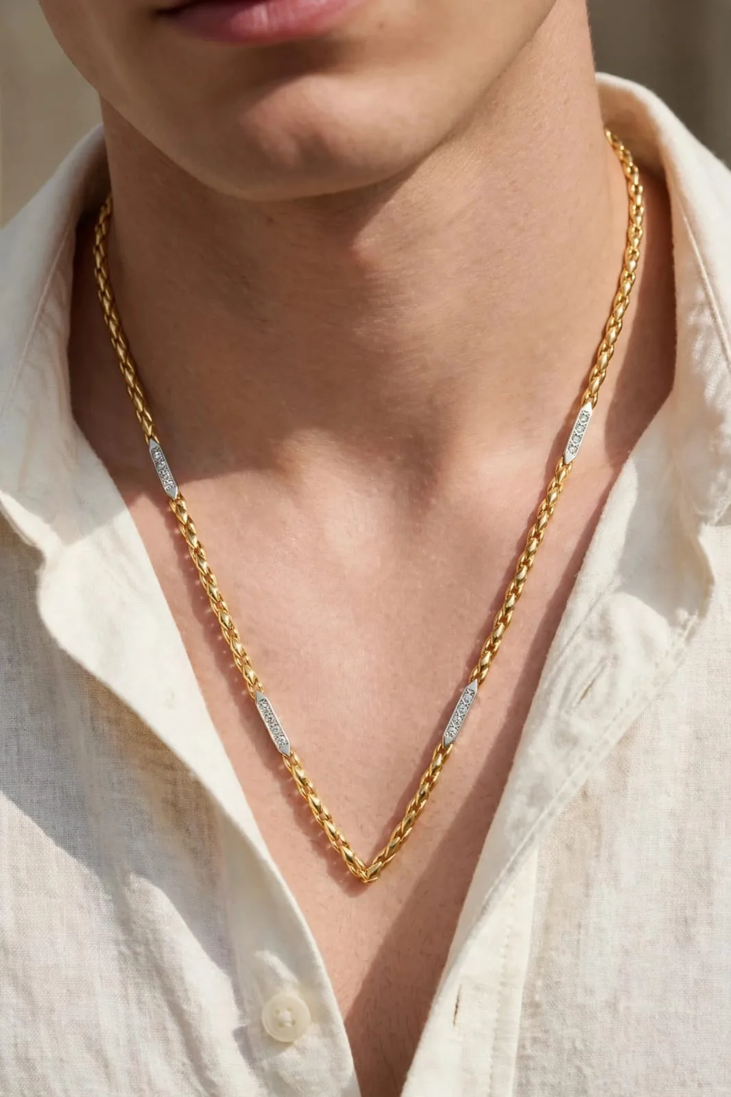 Men's Gold-plated Rope & Bar Chain