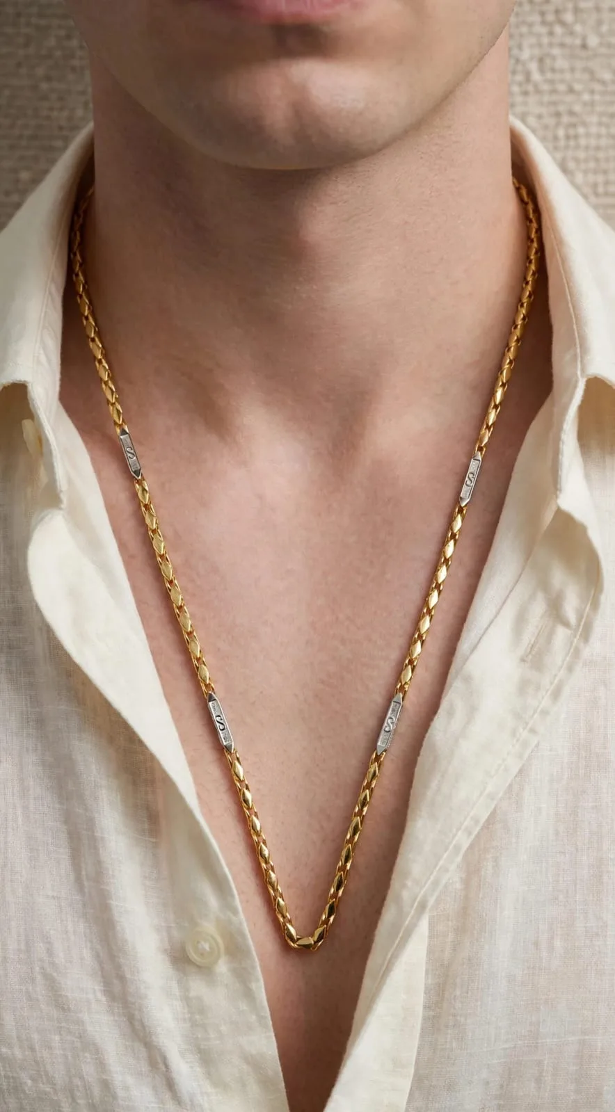 Men's Gold-plated Engraved Bar Chain