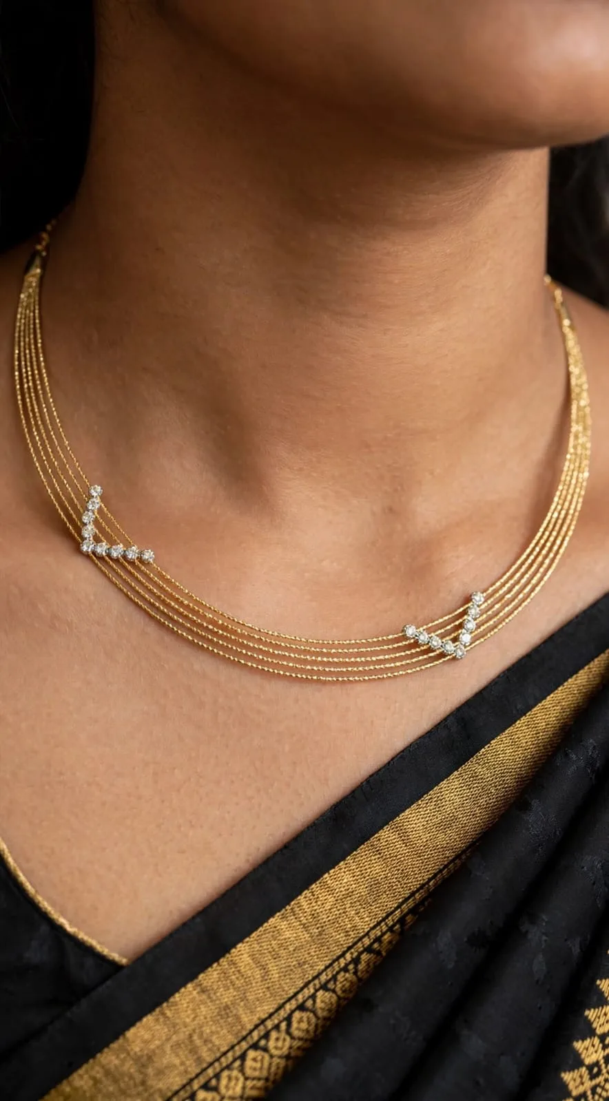 Gold-plated Layered CZ Chevron Necklace