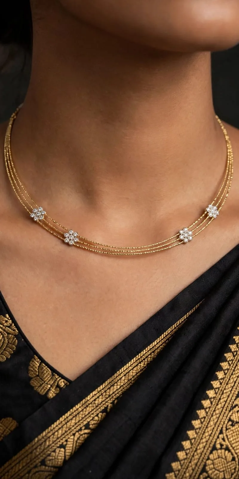 Gold-plated Layered CZ Flower Necklace