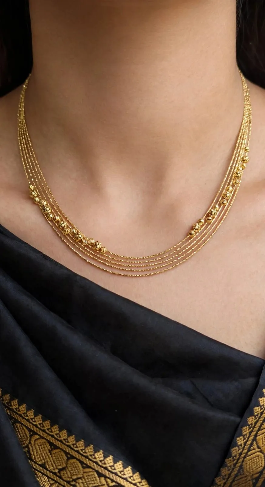 Gold-plated Four-Strand Ball Necklace