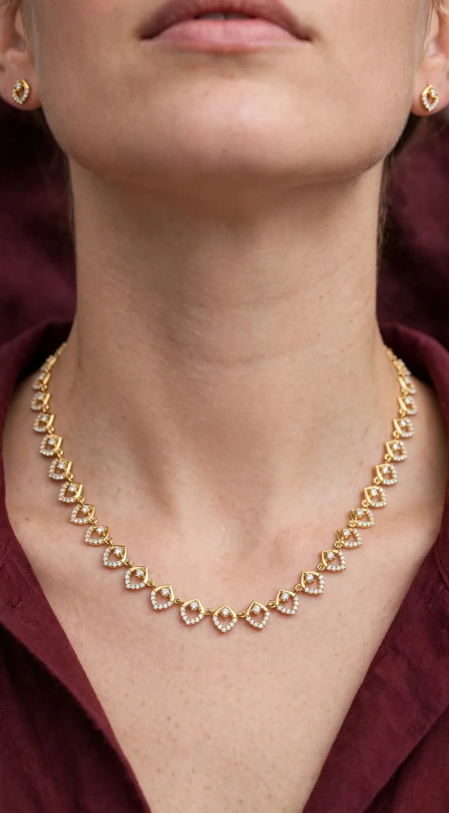 Gold-plated CZ Heart Line Necklace