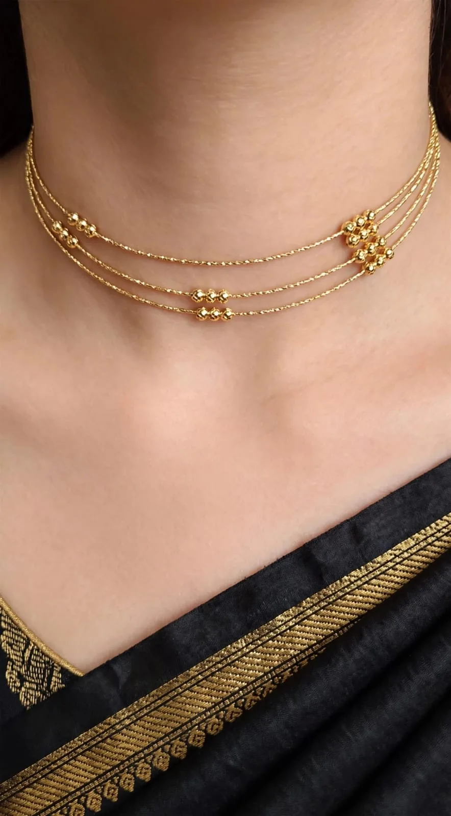 Gold-plated Three-Strand Bead Choker