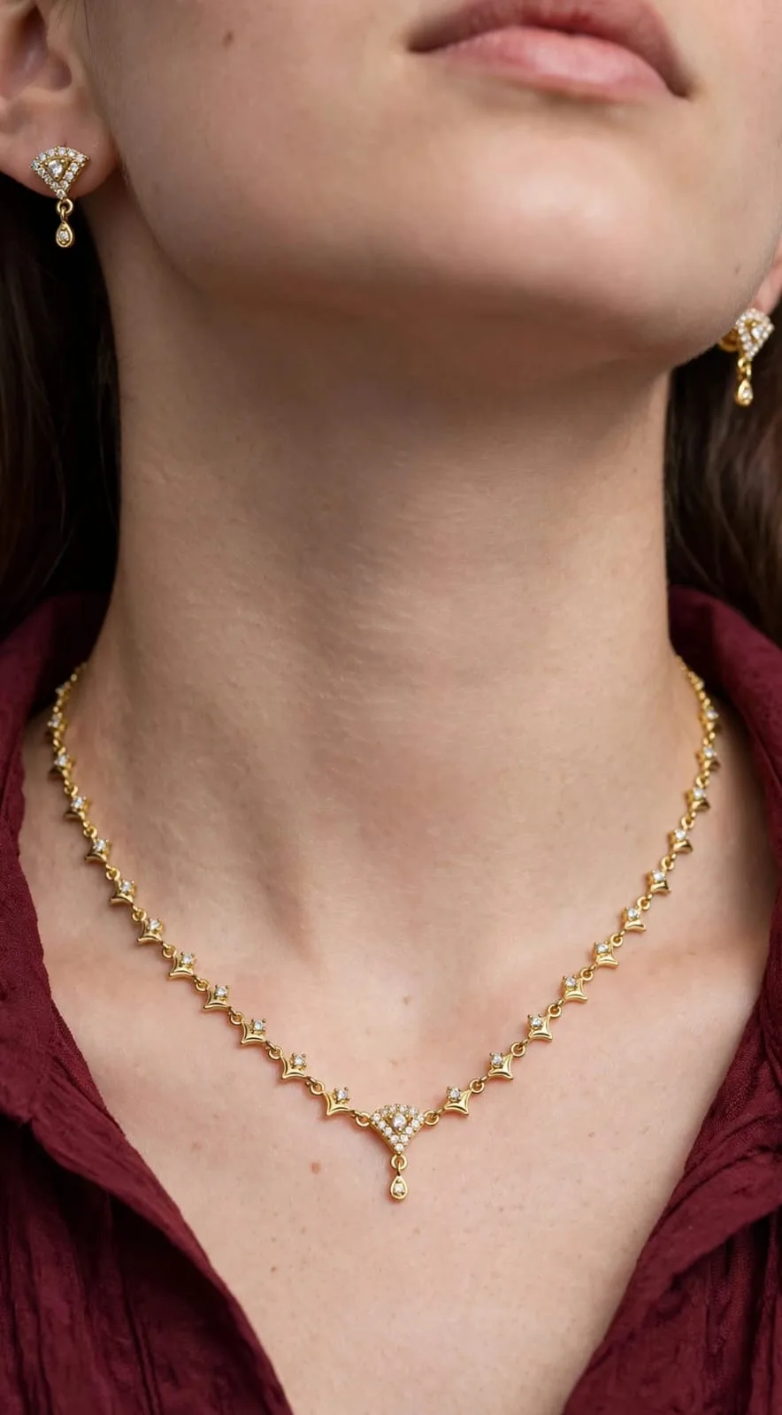 Gold-plated Dainty CZ Vine Necklace