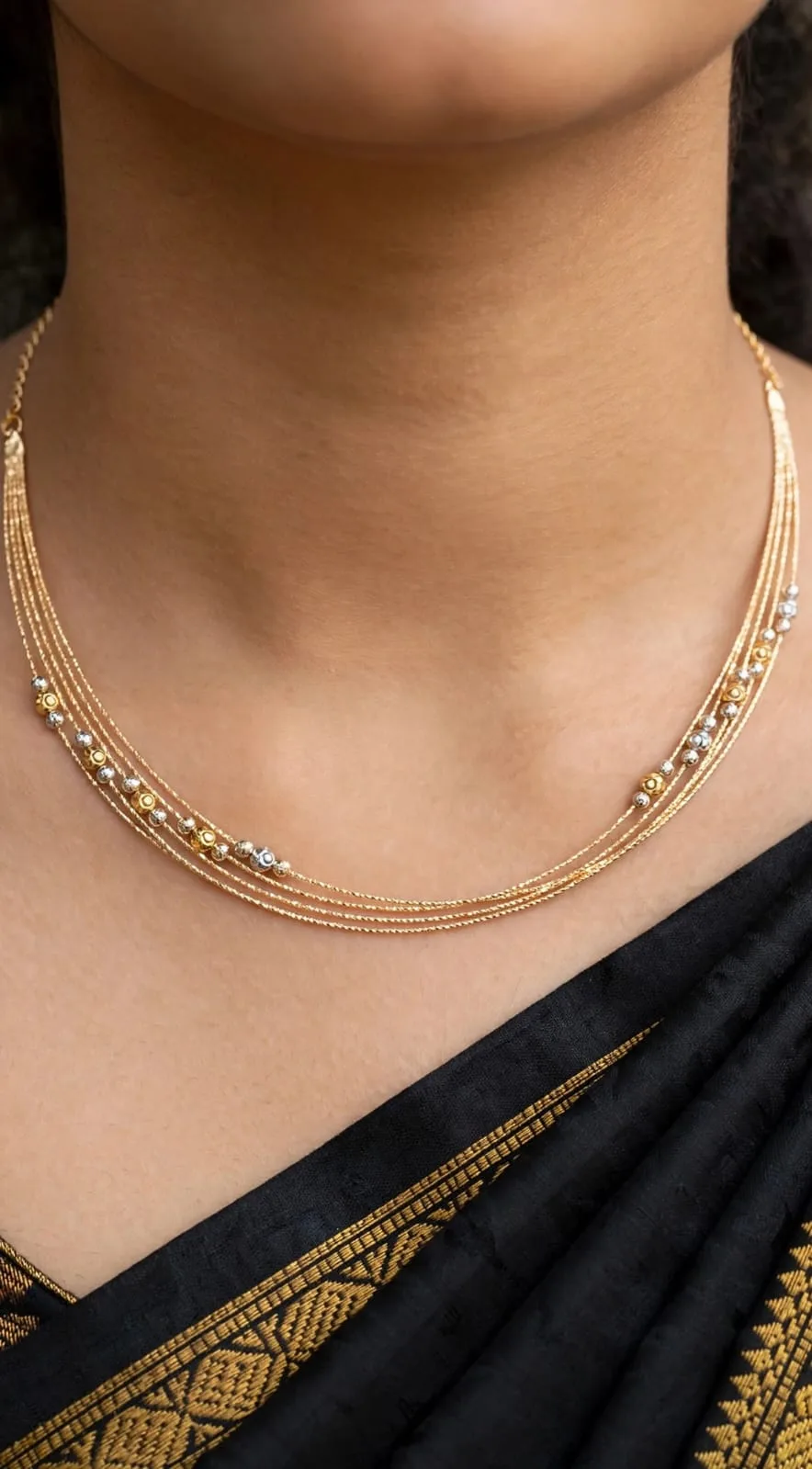 Gold-plated Layered Pearl Bead Necklace