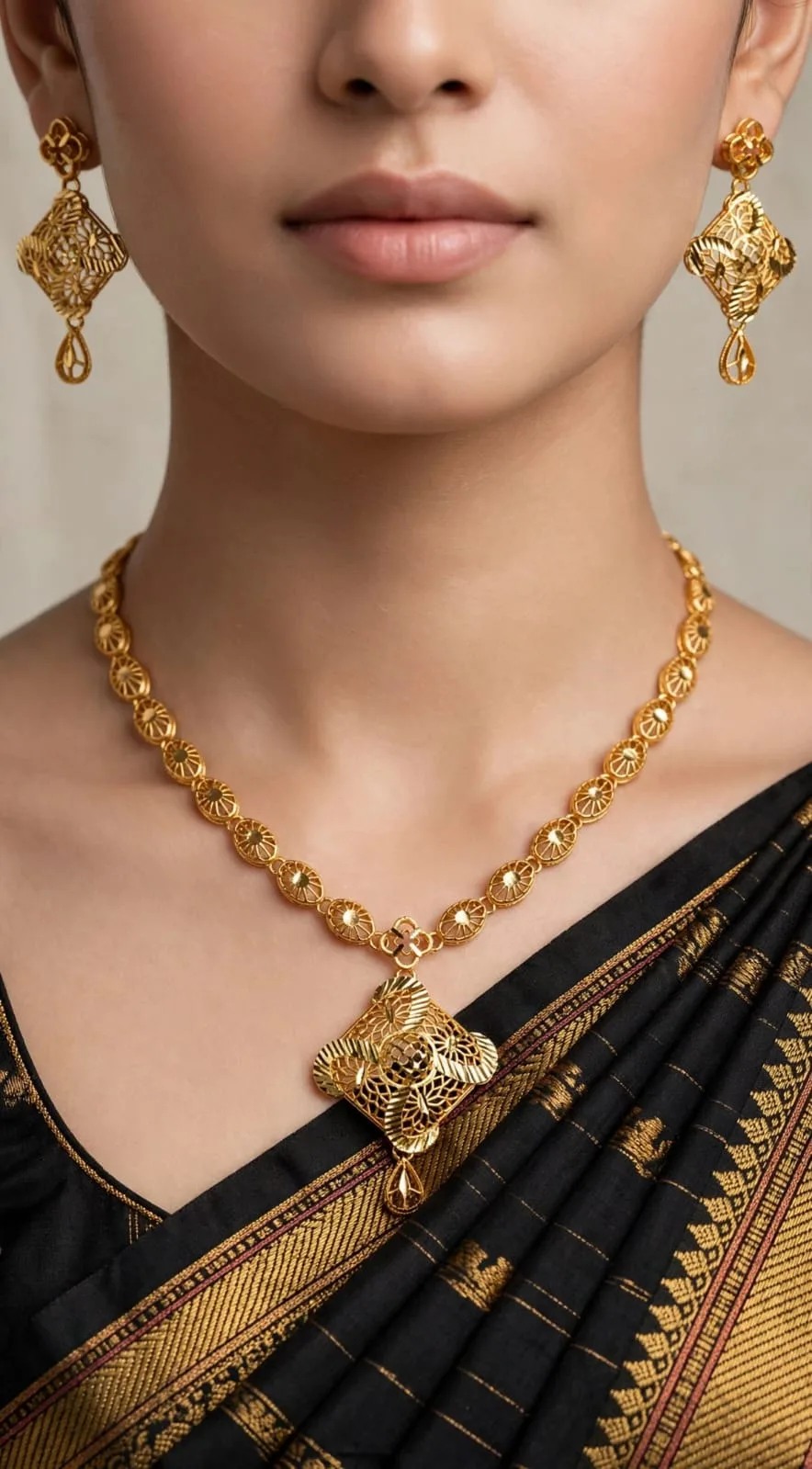 Gold-plated Rhombus Filigree Necklace