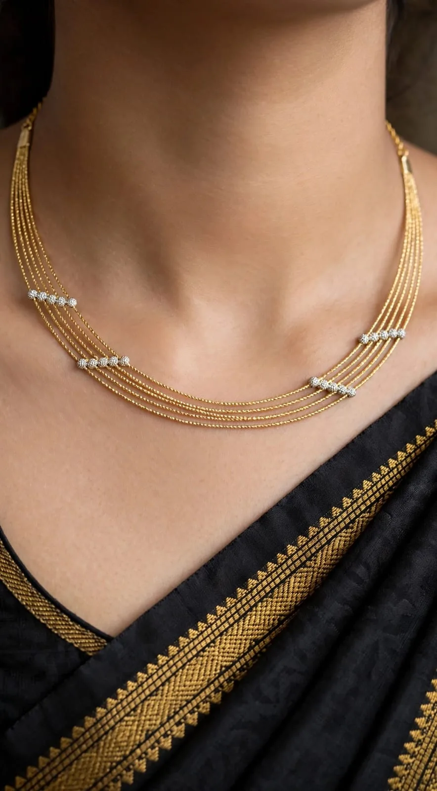 Gold-plated Multi-Strand CZ Bar Necklace