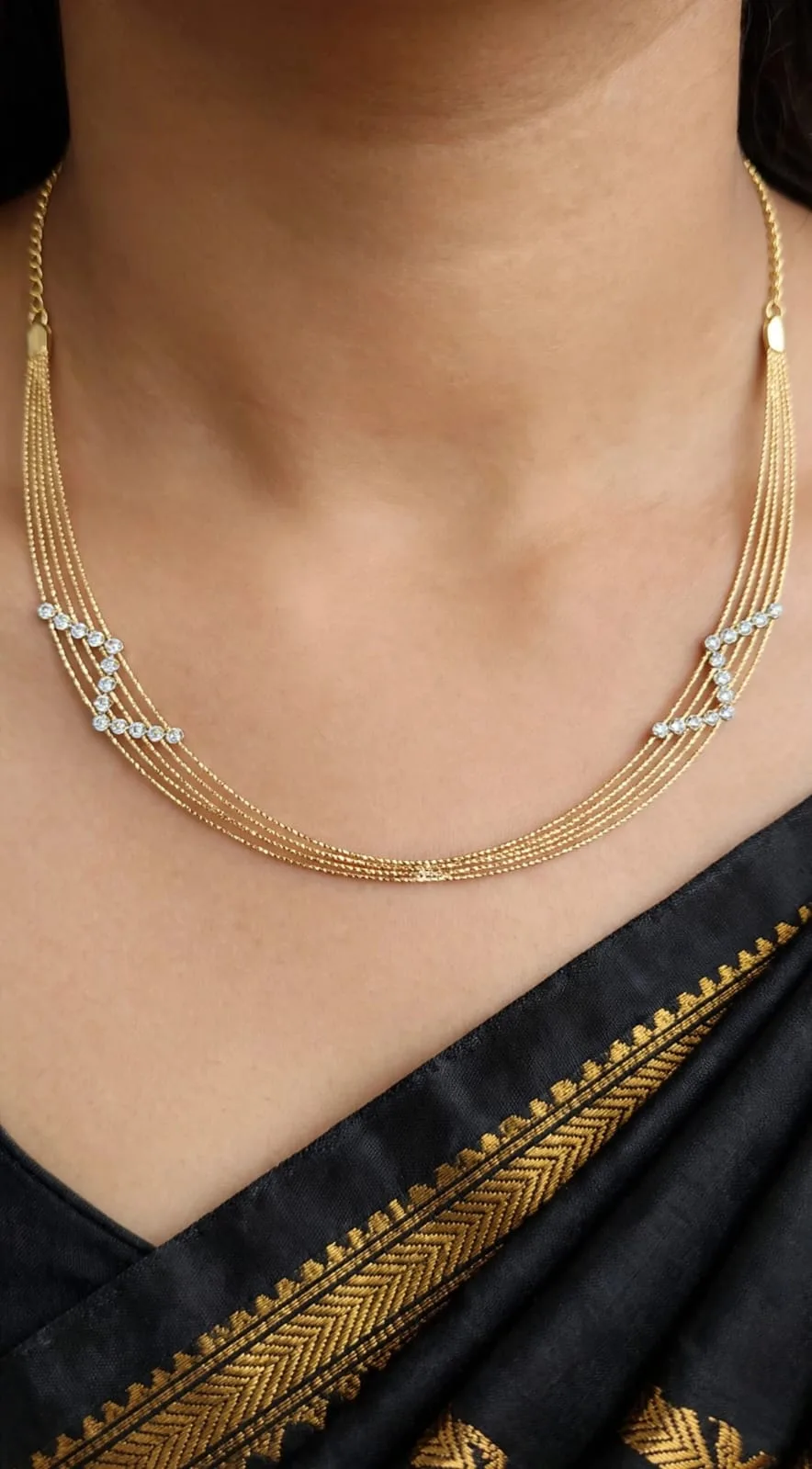 Gold-plated CZ Zigzag Layered Necklace