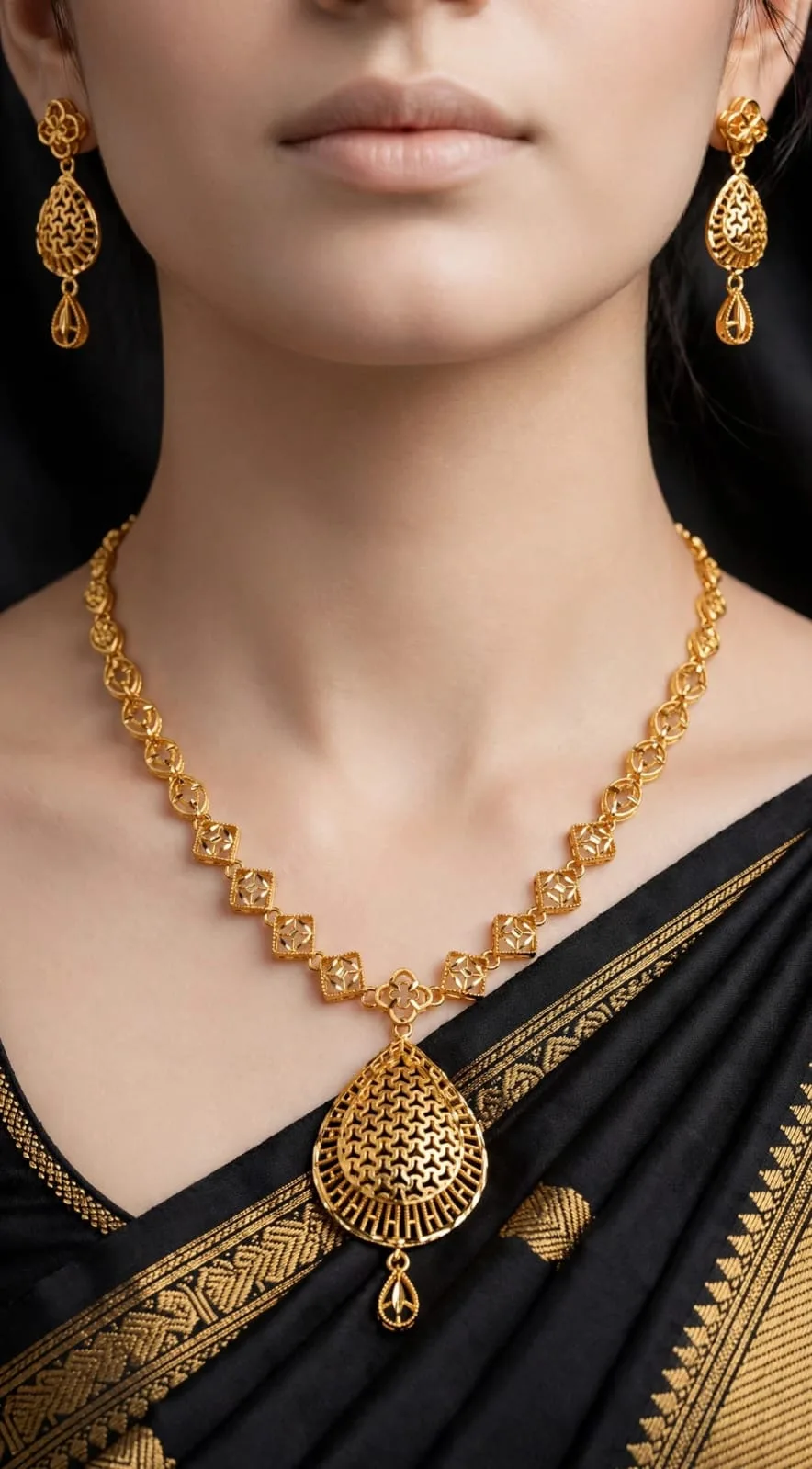 Gold-plated Filigree Teardrop Necklace
