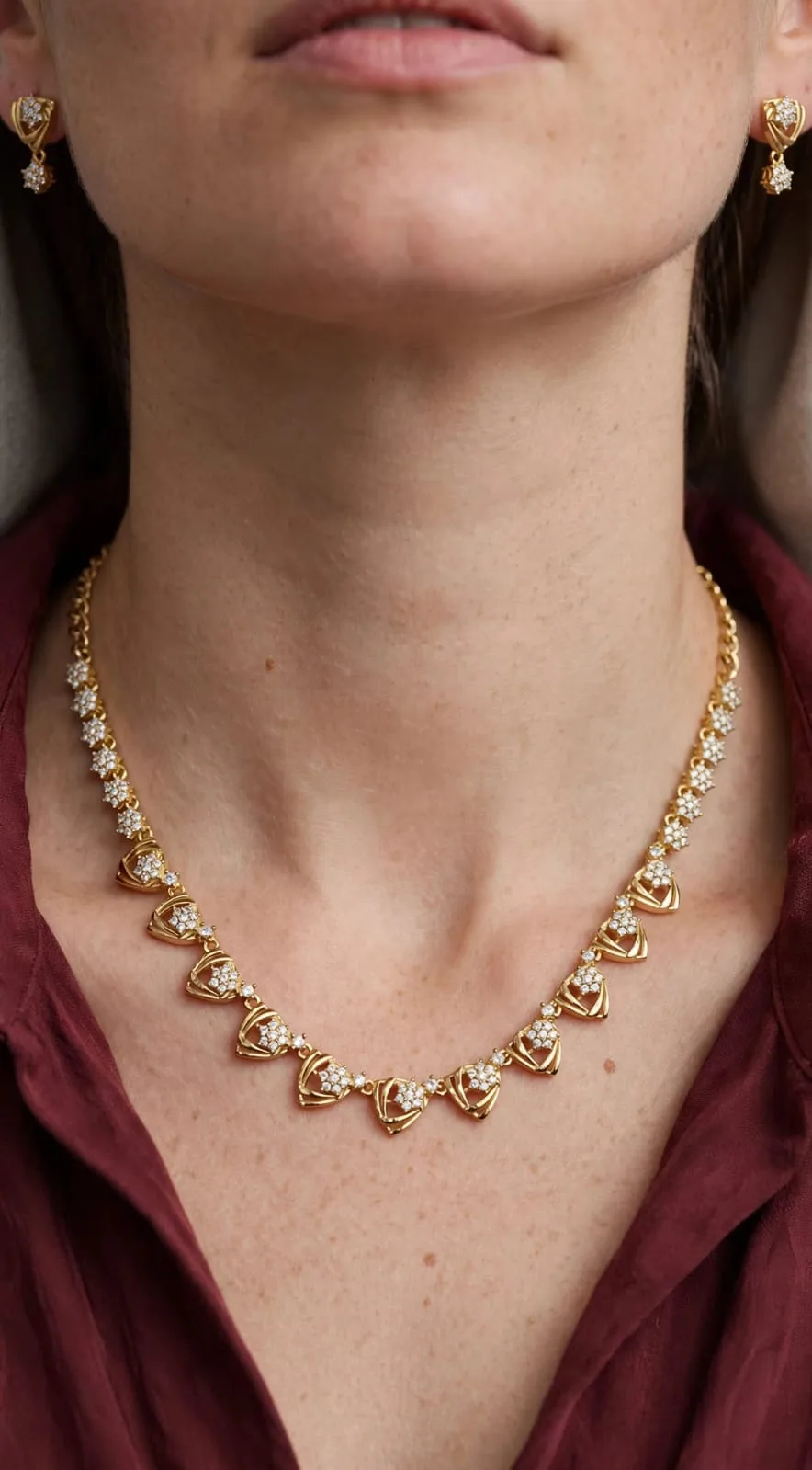 Gold-plated CZ Heart Fringe Necklace