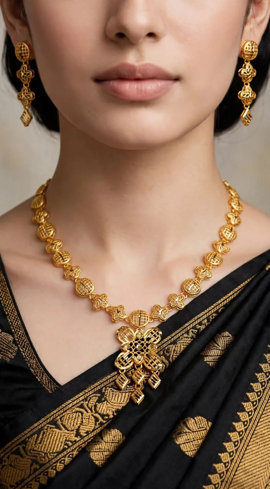Gold-plated Lattice Cross Necklace
