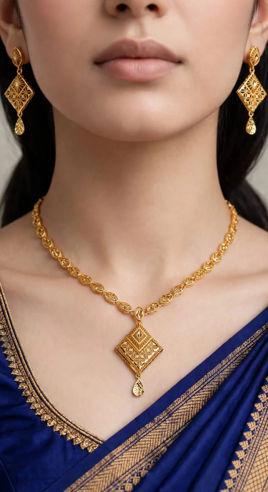 Gold-plated Diamond Lattice Pendant Set