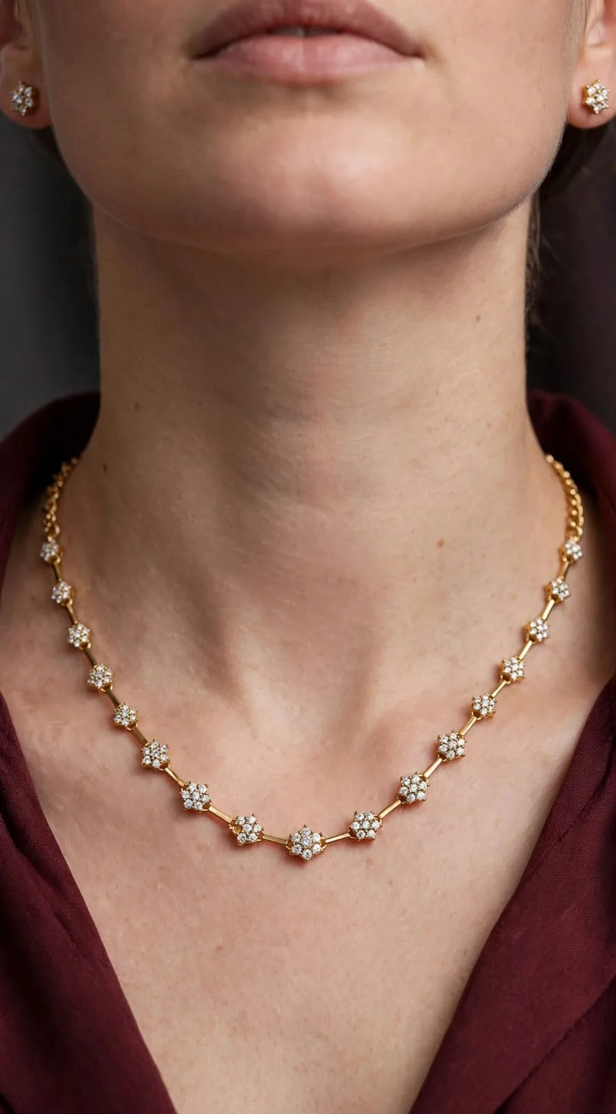 Gold-plated CZ Flower Station Necklace