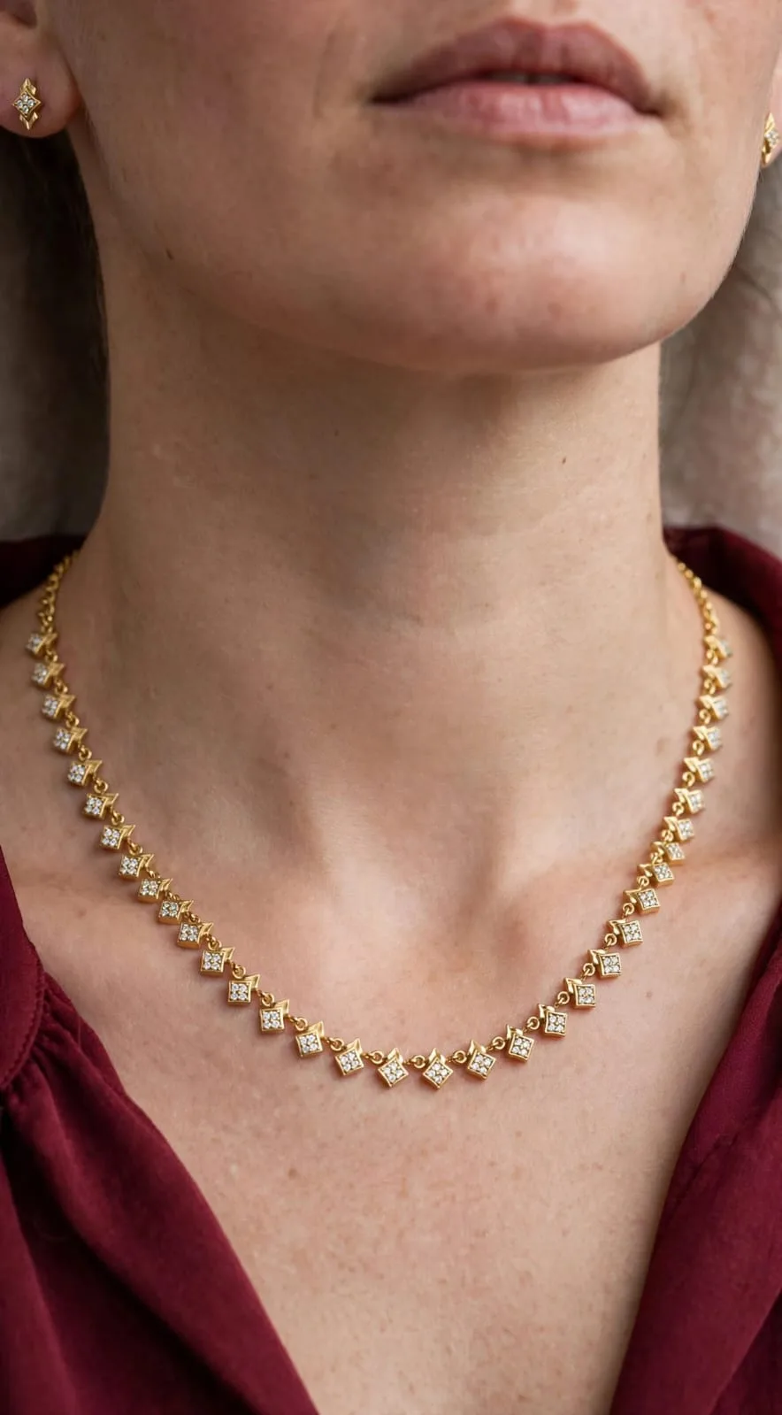 Gold-plated CZ Cluster Line Necklace