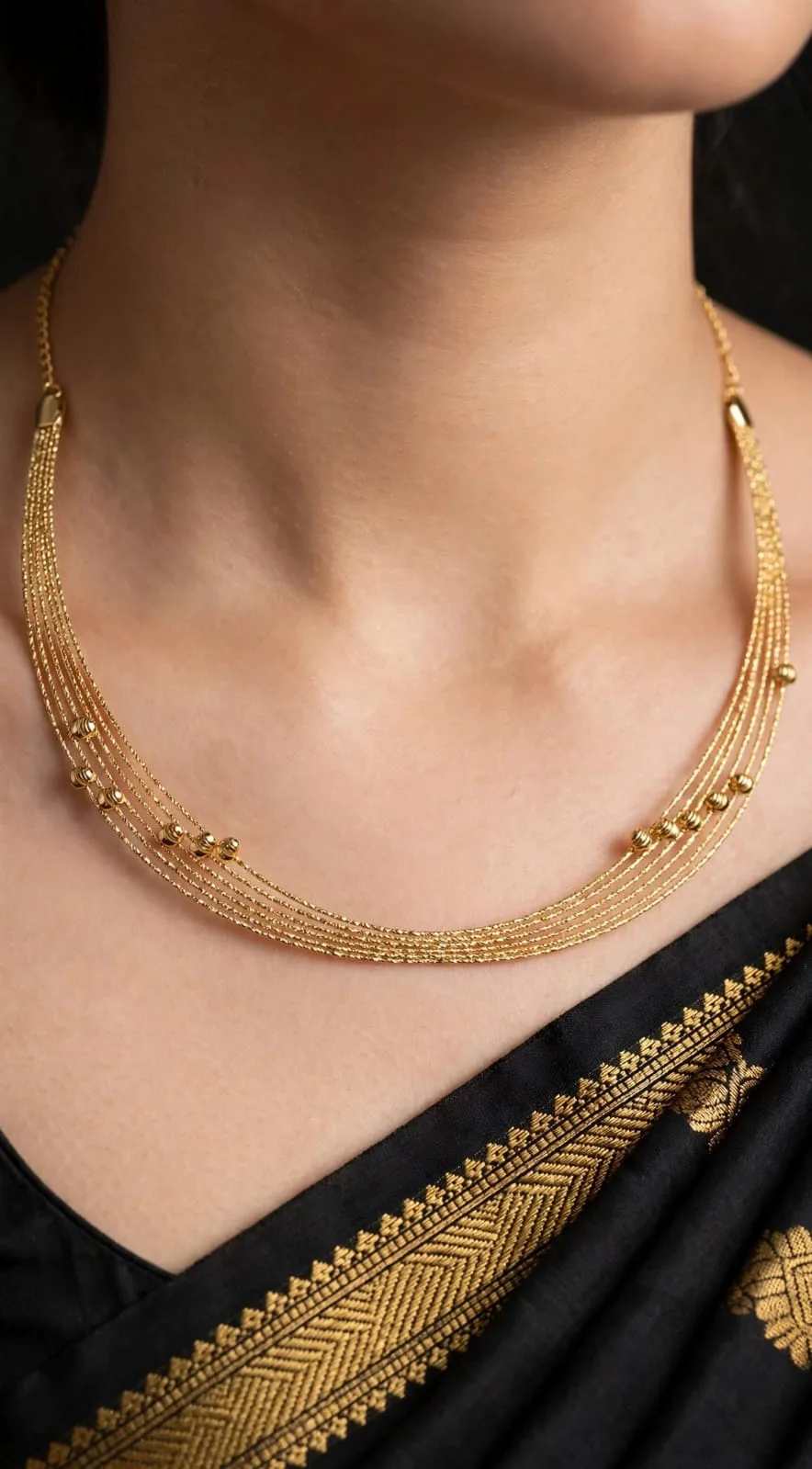 Gold-plated Twin Bead Layered Necklace