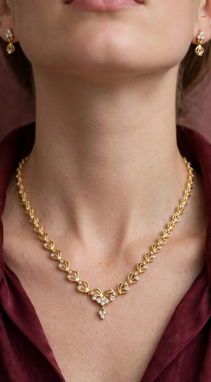 Gold-plated Leaf Vine CZ Drop Necklace