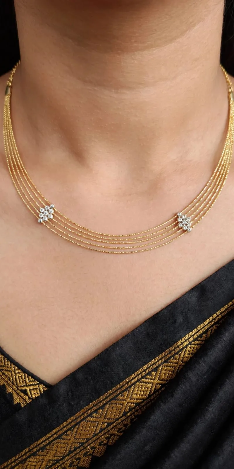 Gold-plated CZ Cluster Layered Necklace