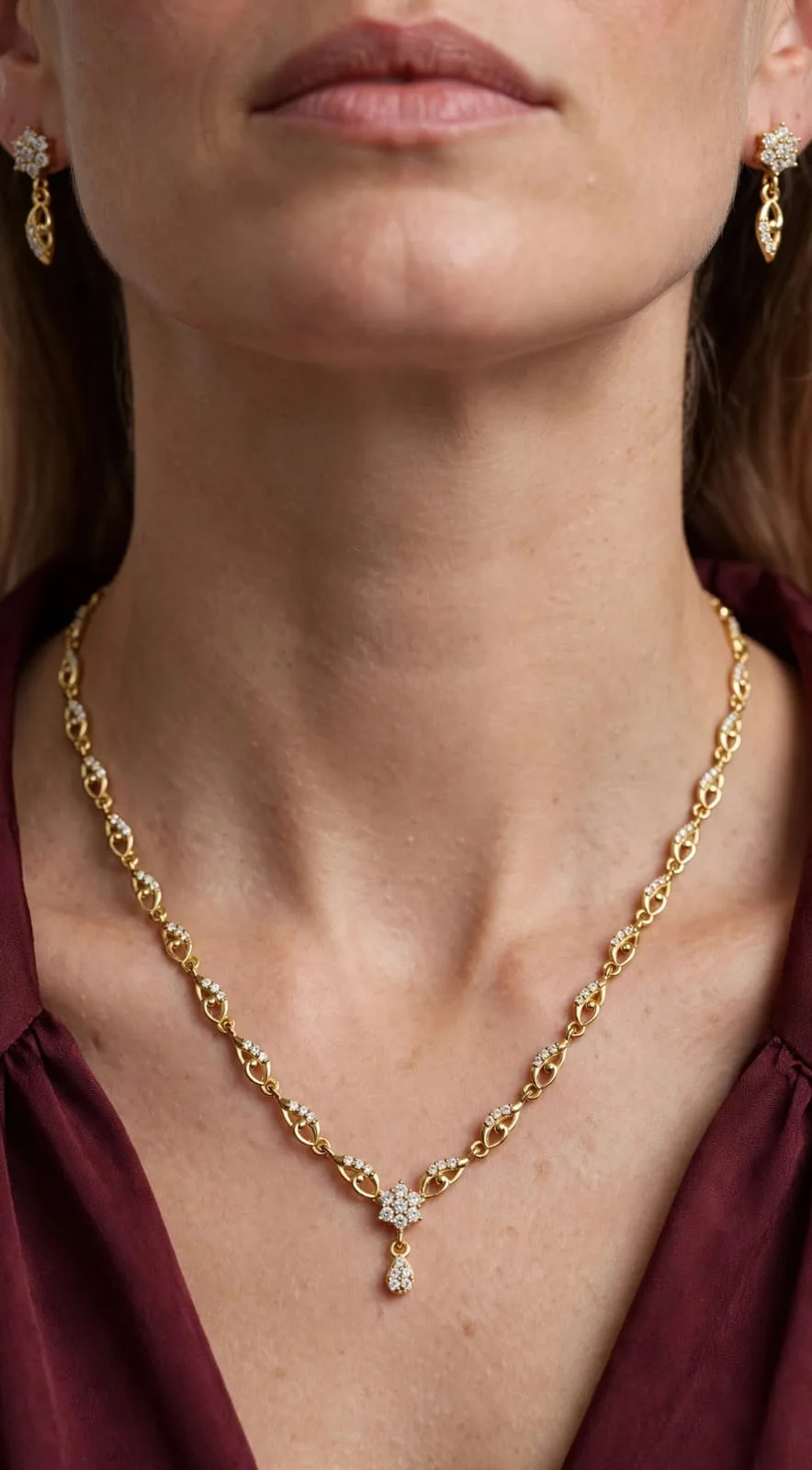 Gold-plated CZ Flower Drop Link Necklace