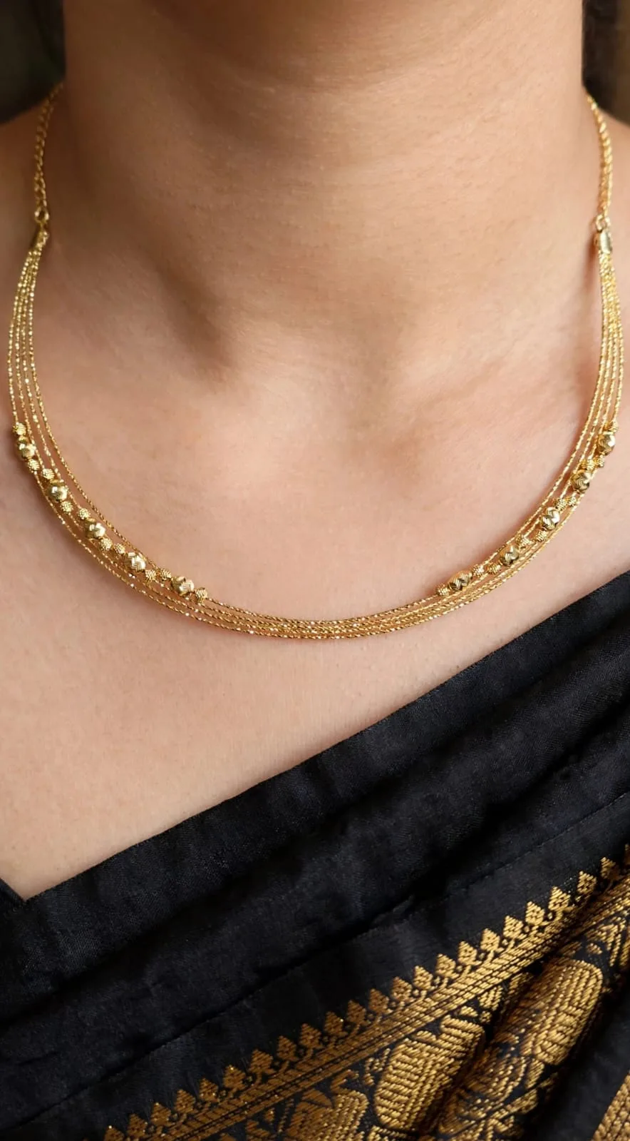 Gold-plated Textured Bead Strand Collar