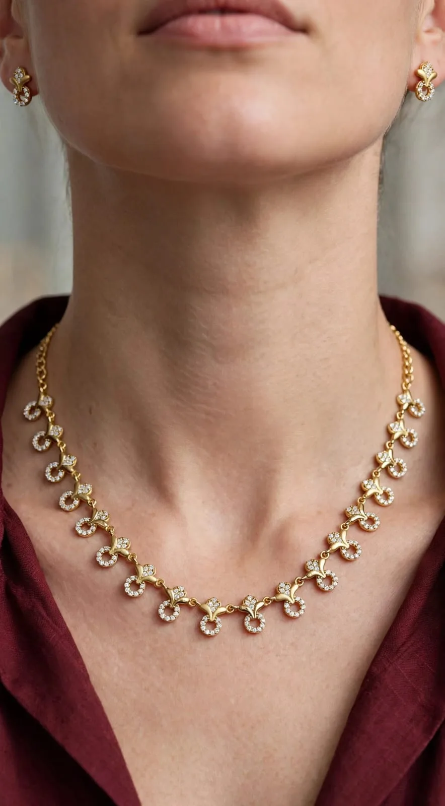 Gold-plated CZ Ring Fringe Necklace