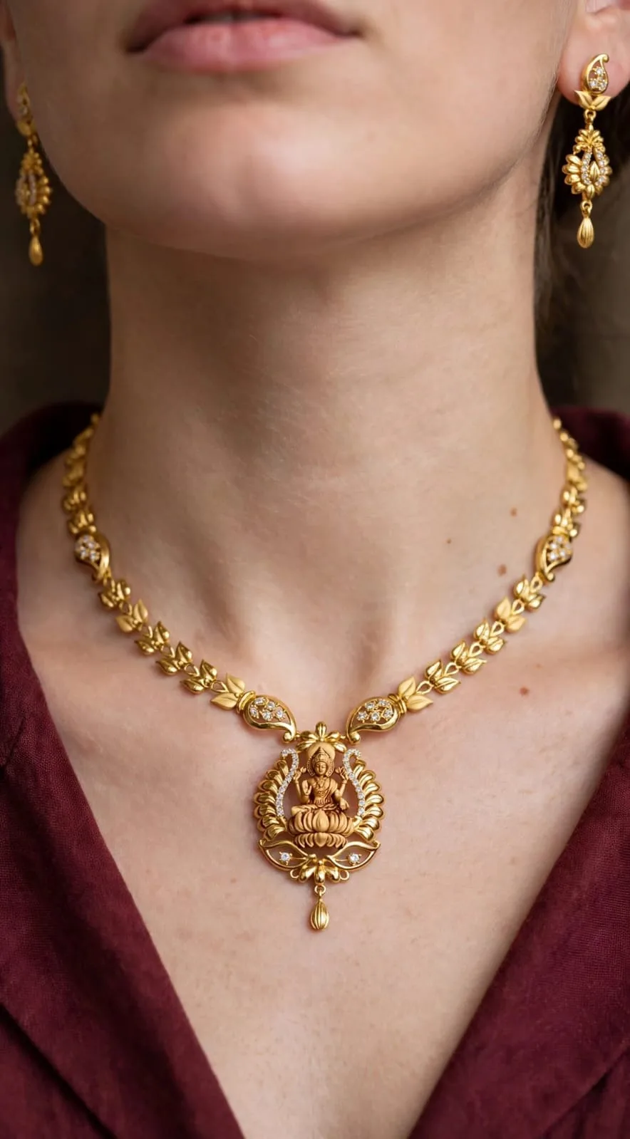 Gold-plated Lakshmi Lotus Drop Necklace