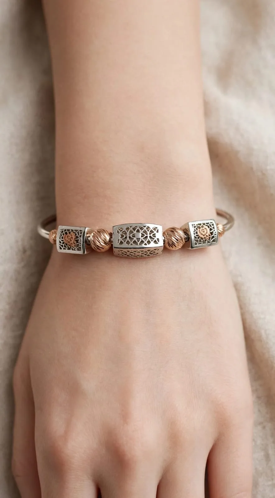Two-Tone Triple Filigree Box Bracelet