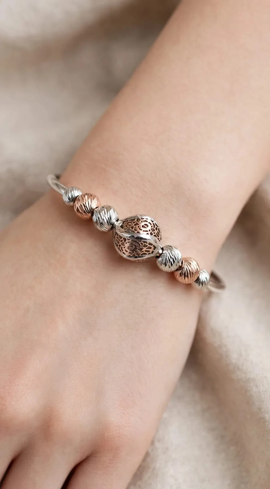 Two-Tone Filigree Orb Bead Bracelet