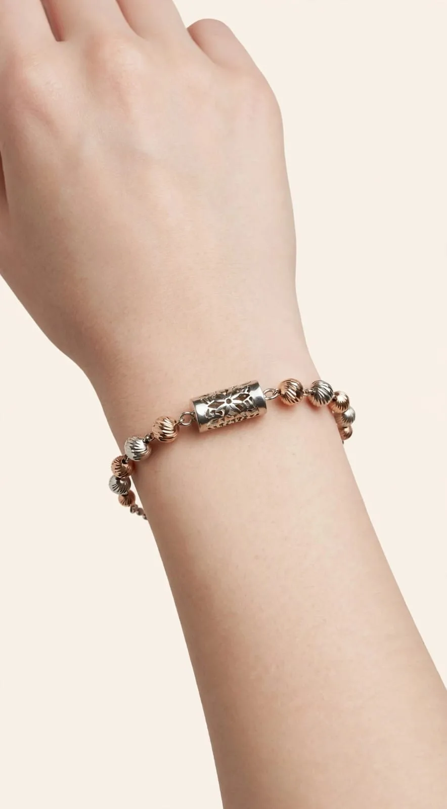Two-Tone Filigree Drum Bead Bracelet