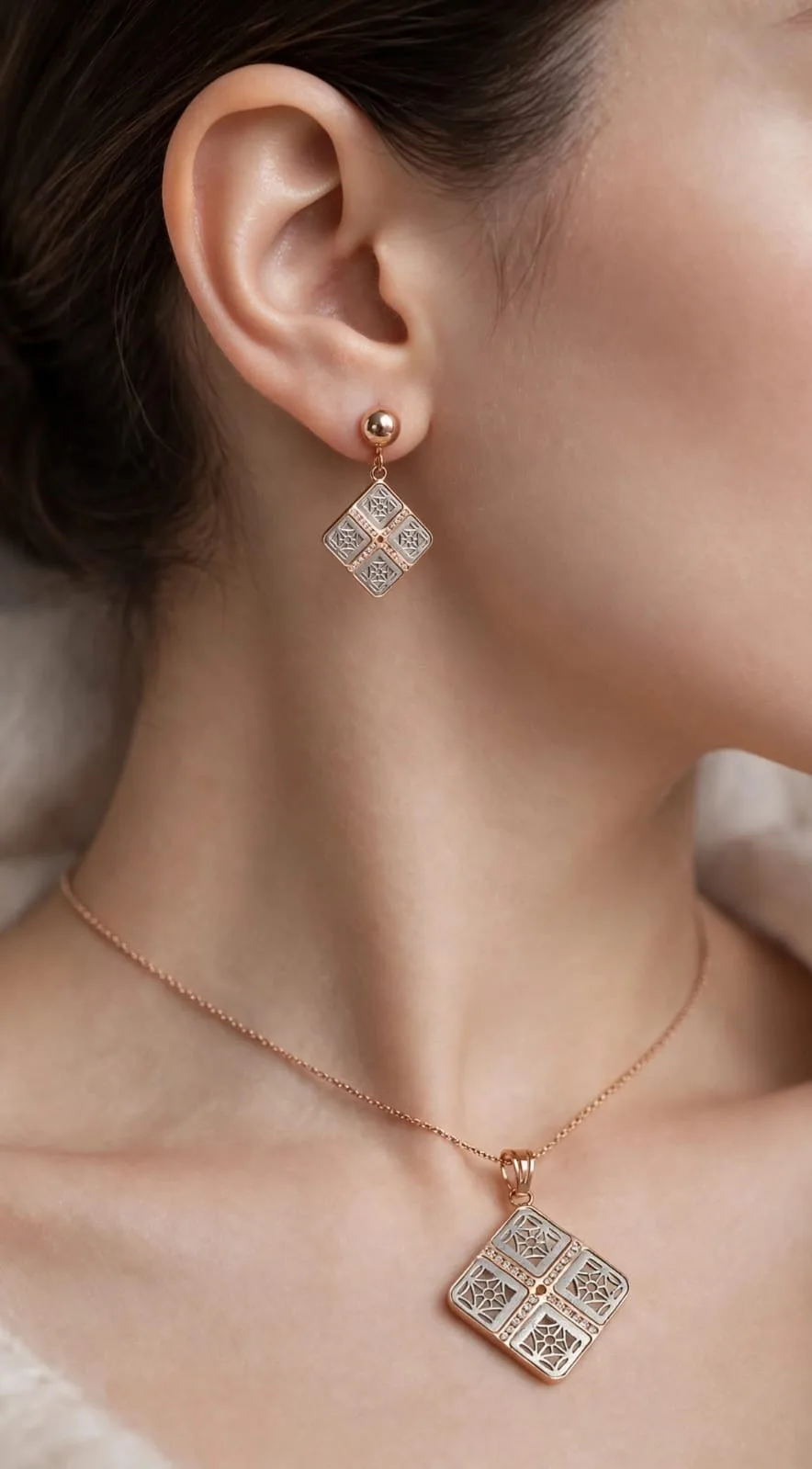 Square Lattice Pendant & Earring Set