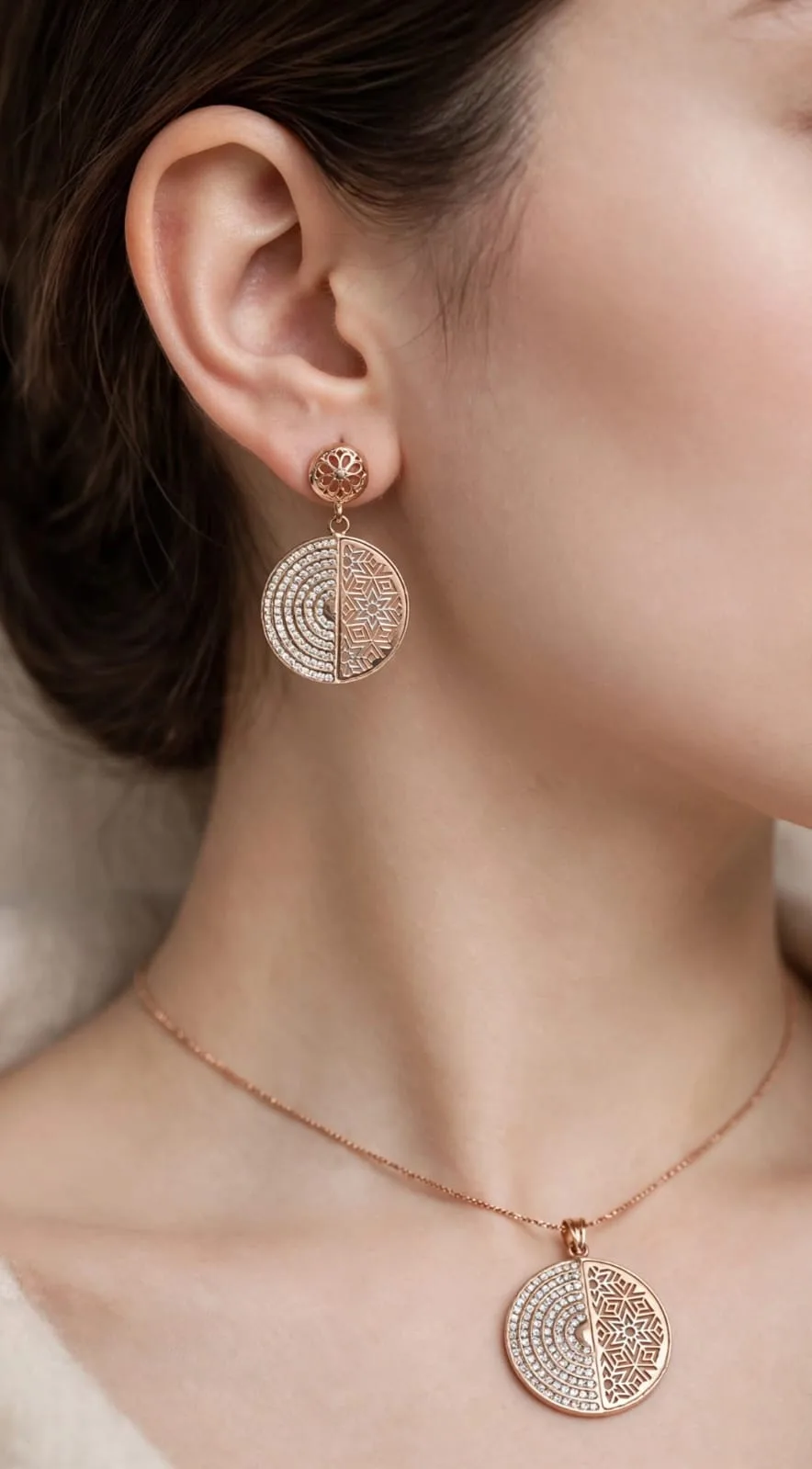 Pavé Disc Pendant & Earring Set