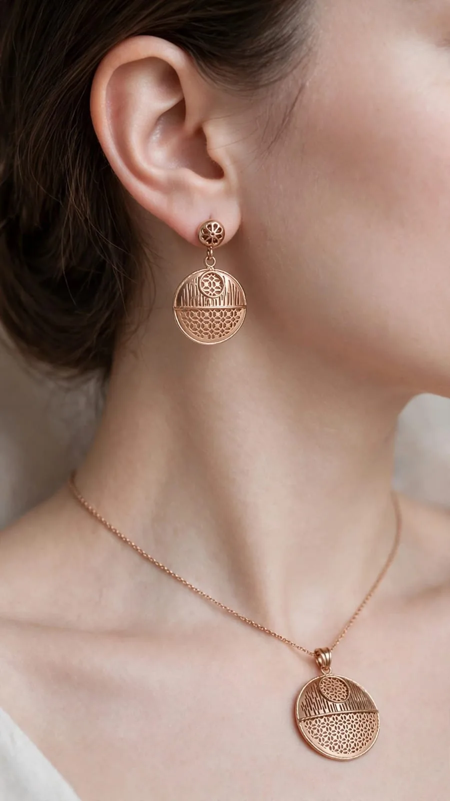 Half-Moon Disc Pendant & Earring Set