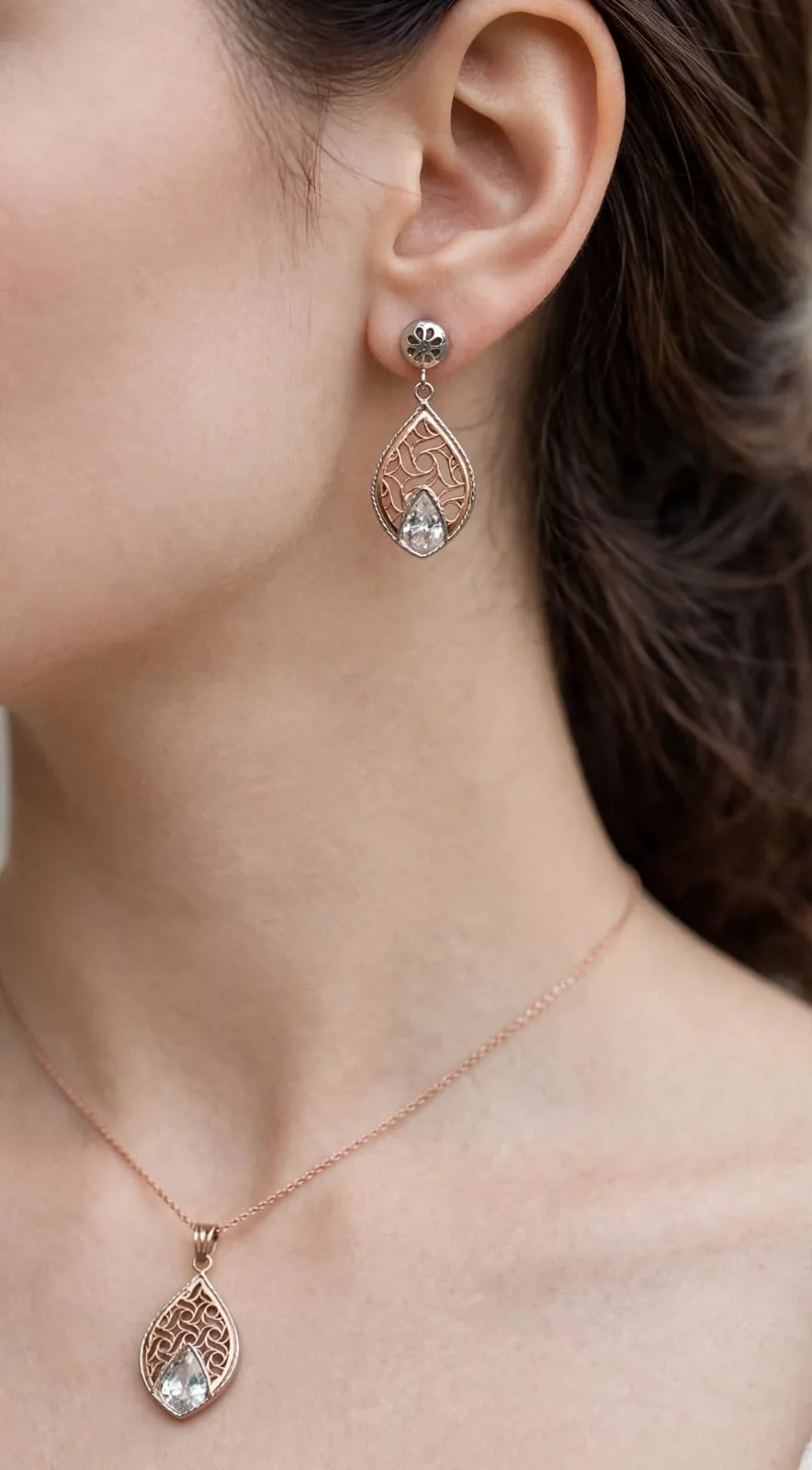 CZ Teardrop Pendant & Earring Set