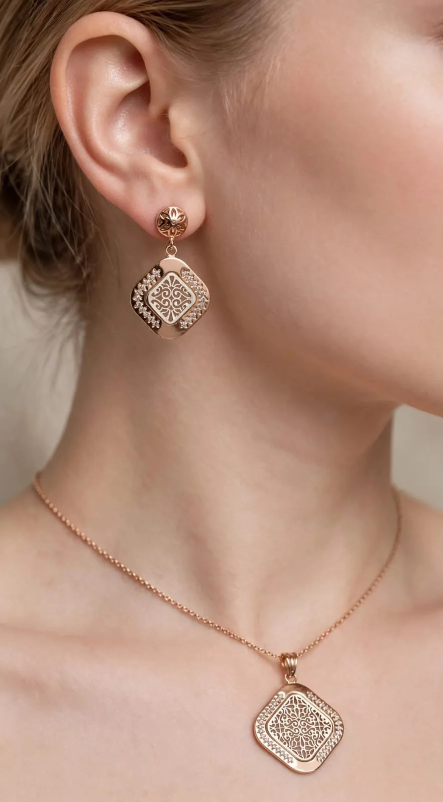 Lattice Rhombus Pendant & Earring Set