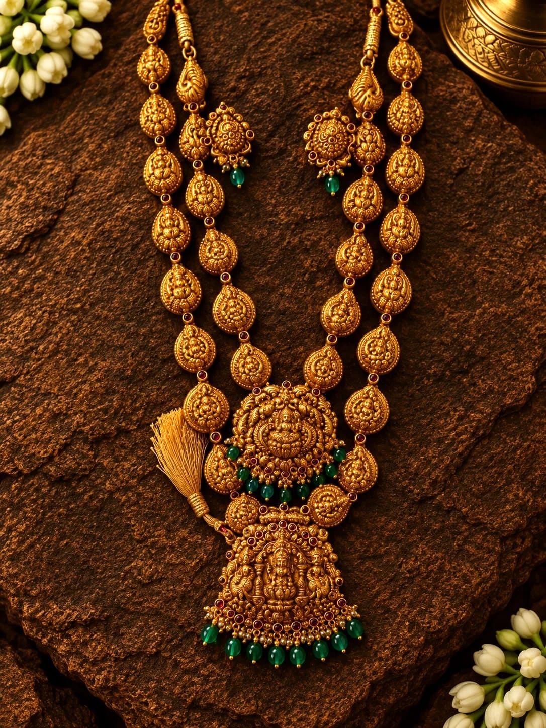 Gold-plated Green Drop Lakshmi Haram
