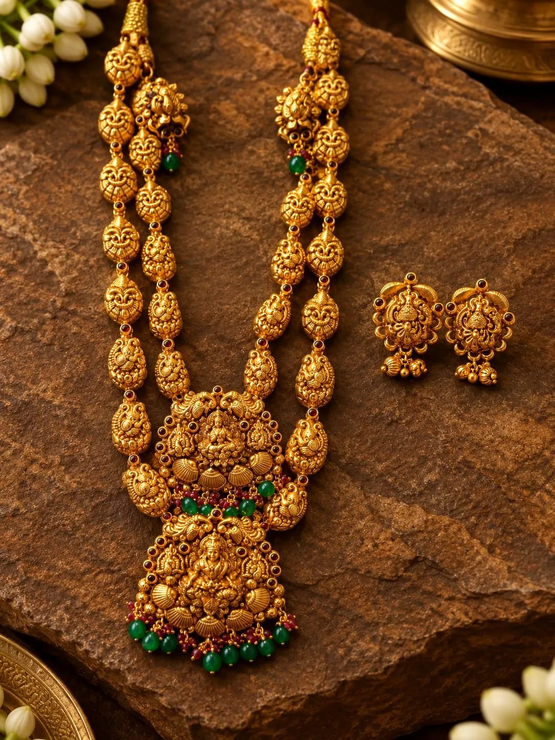 Gold-plated Lakshmi Disc Haram & Studs